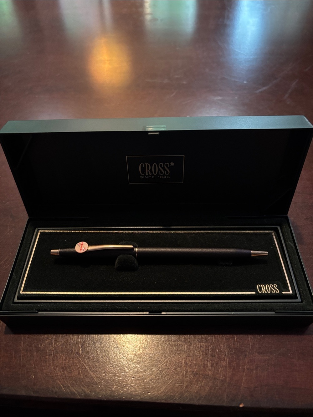Cross Ballpoint Pen in Matte Black with Gold Toshiba Logo Accent